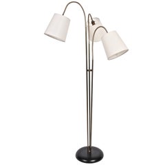 1950s Brass Three-Arm Articulating Floor Lamp with Three White Shades