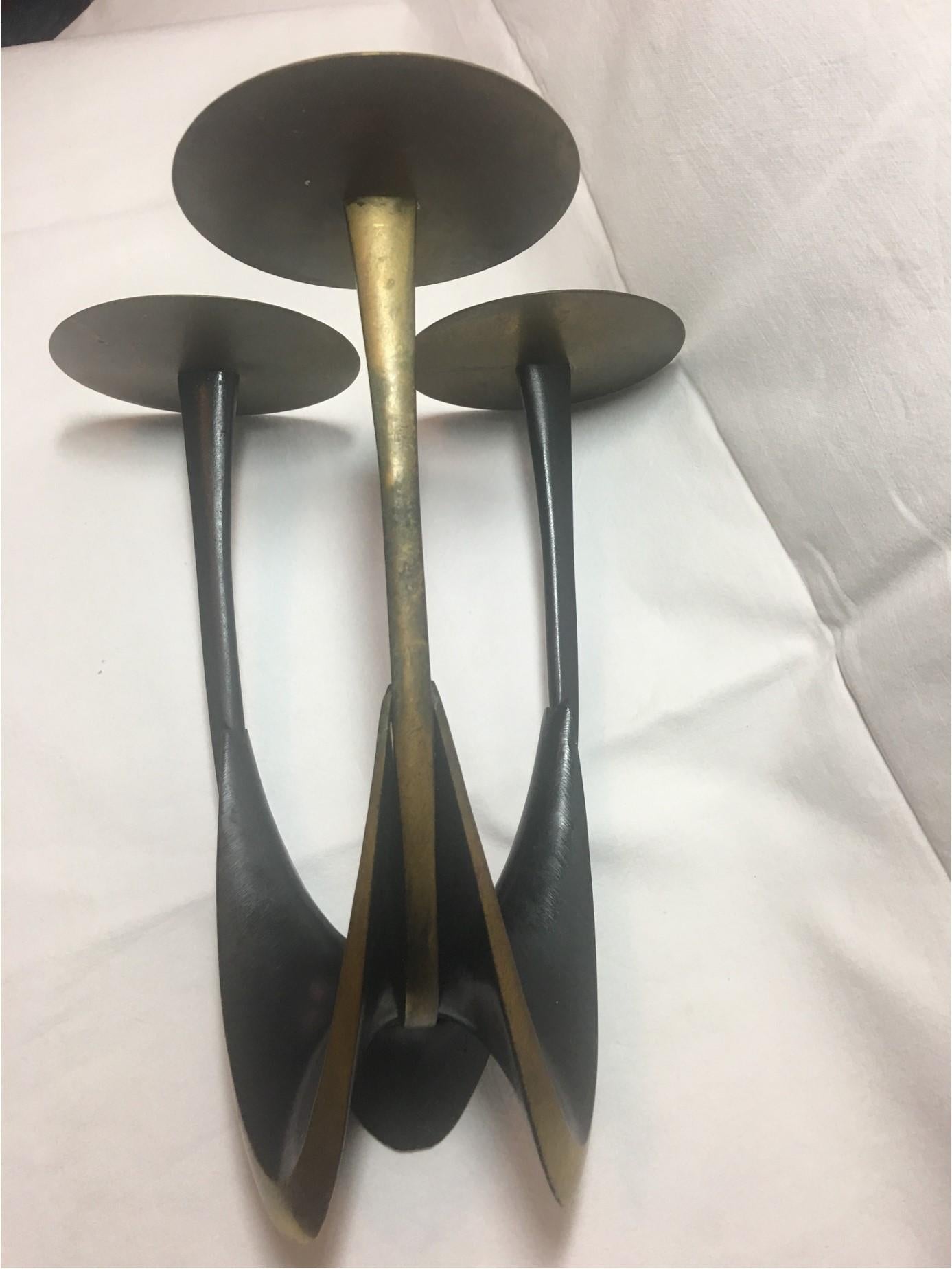 German 1950s Brass Three-Armed Candleholder by Klaus Ullrich for Faber & Schumacher For Sale