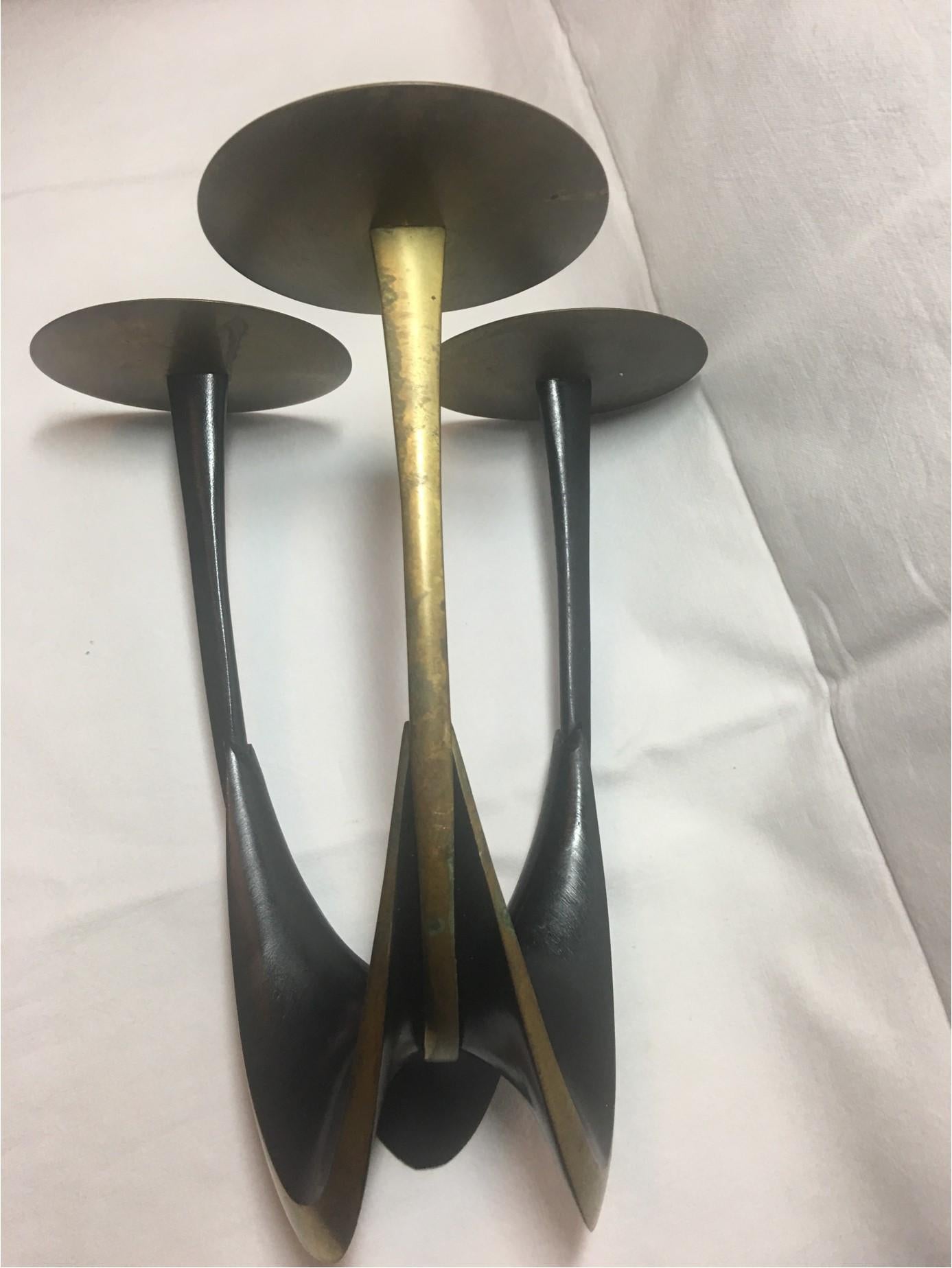 1950s Brass Three-Armed Candleholder by Klaus Ullrich for Faber & Schumacher In Good Condition For Sale In Frisco, TX