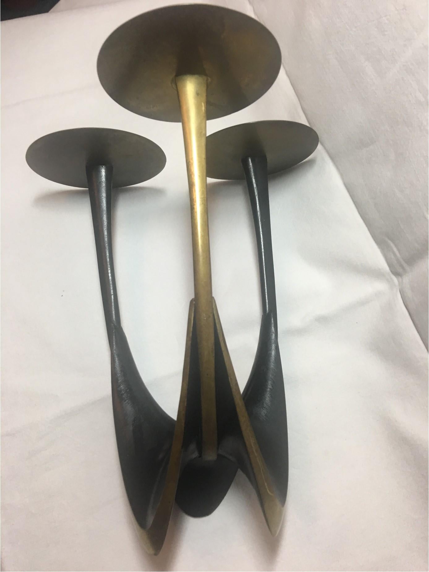 Mid-20th Century 1950s Brass Three-Armed Candleholder by Klaus Ullrich for Faber & Schumacher For Sale