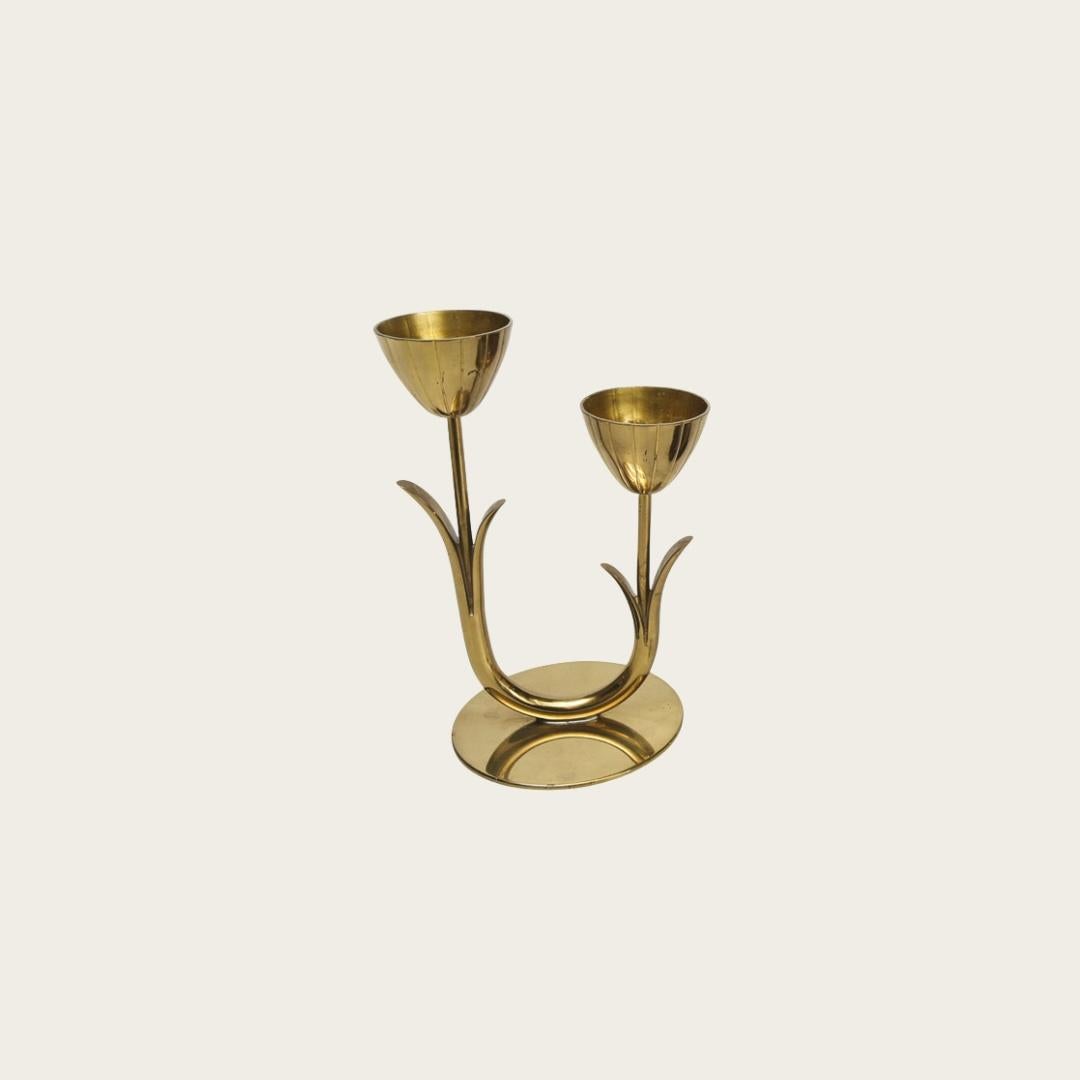 Swedish 1950s Brass Tulip Candle Holders by Gunnar Ander for Ystad Metall For Sale