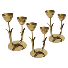 1950s Brass Tulip Candle Holders by Gunnar Ander for Ystad Metall