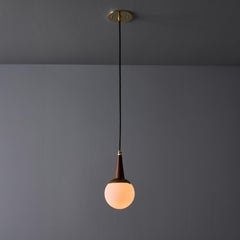 1950s Brass, Wood, and Opaline Glass Pendant Attributed to Stilnovo