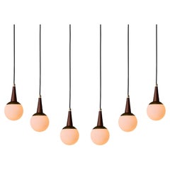 1950s Brass, Wood, and Opaline Glass Pendant Attributed to Stilnovo