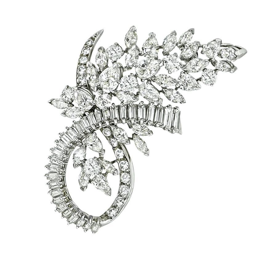 Pear Cut 1950s Braun Bros 6.00ct Diamond Platinum Pin