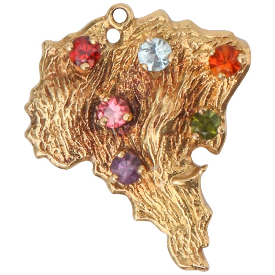 1950s Brazil 18 Karat Gold Charm with Multigemstones