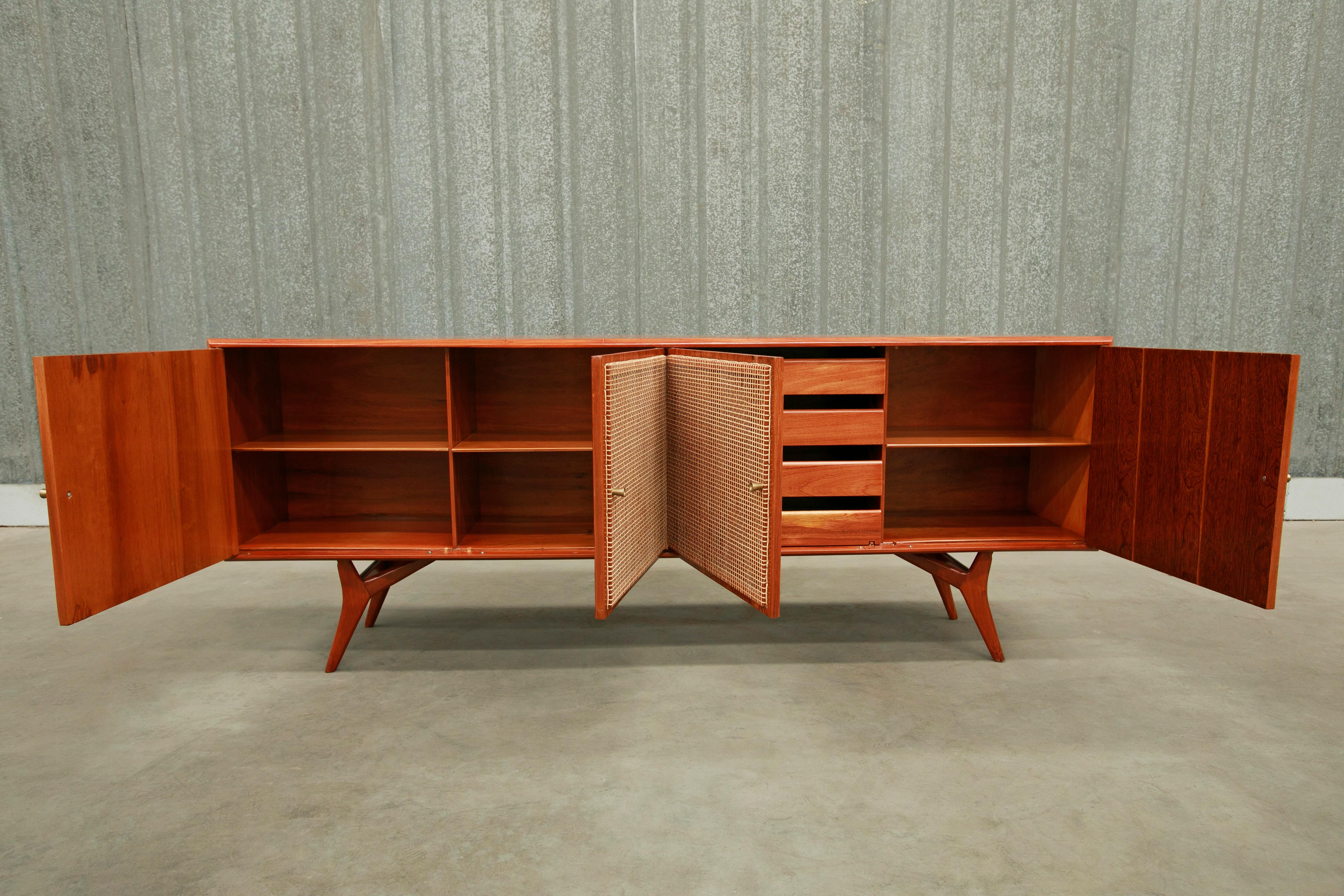 Mid-Century Modern 1950s Brazilian Modern Credenza in Hardwood & Caning by Forma