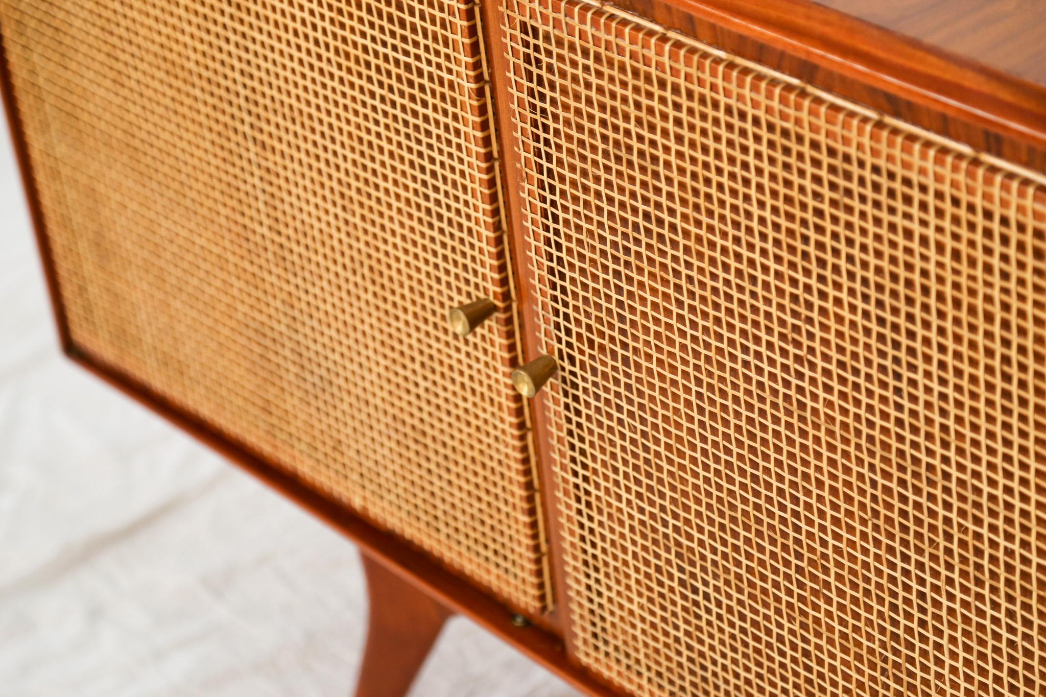 Straw 1950s Brazilian Modern Credenza in Hardwood & Caning by Forma For Sale