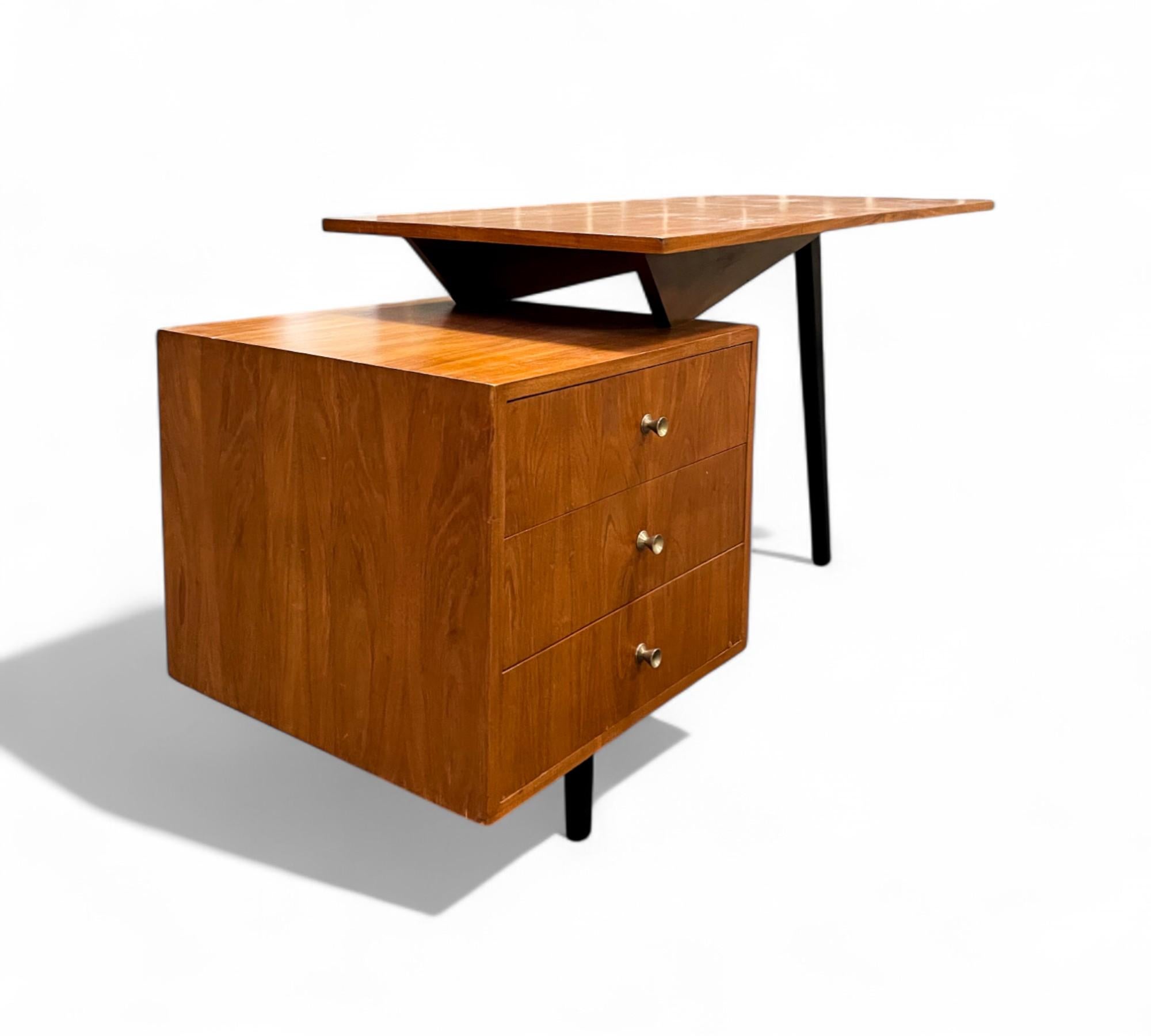 Woodwork 1950's Brazilian Modern Three Legged Desk in Hardwood by Moveis Fratte For Sale