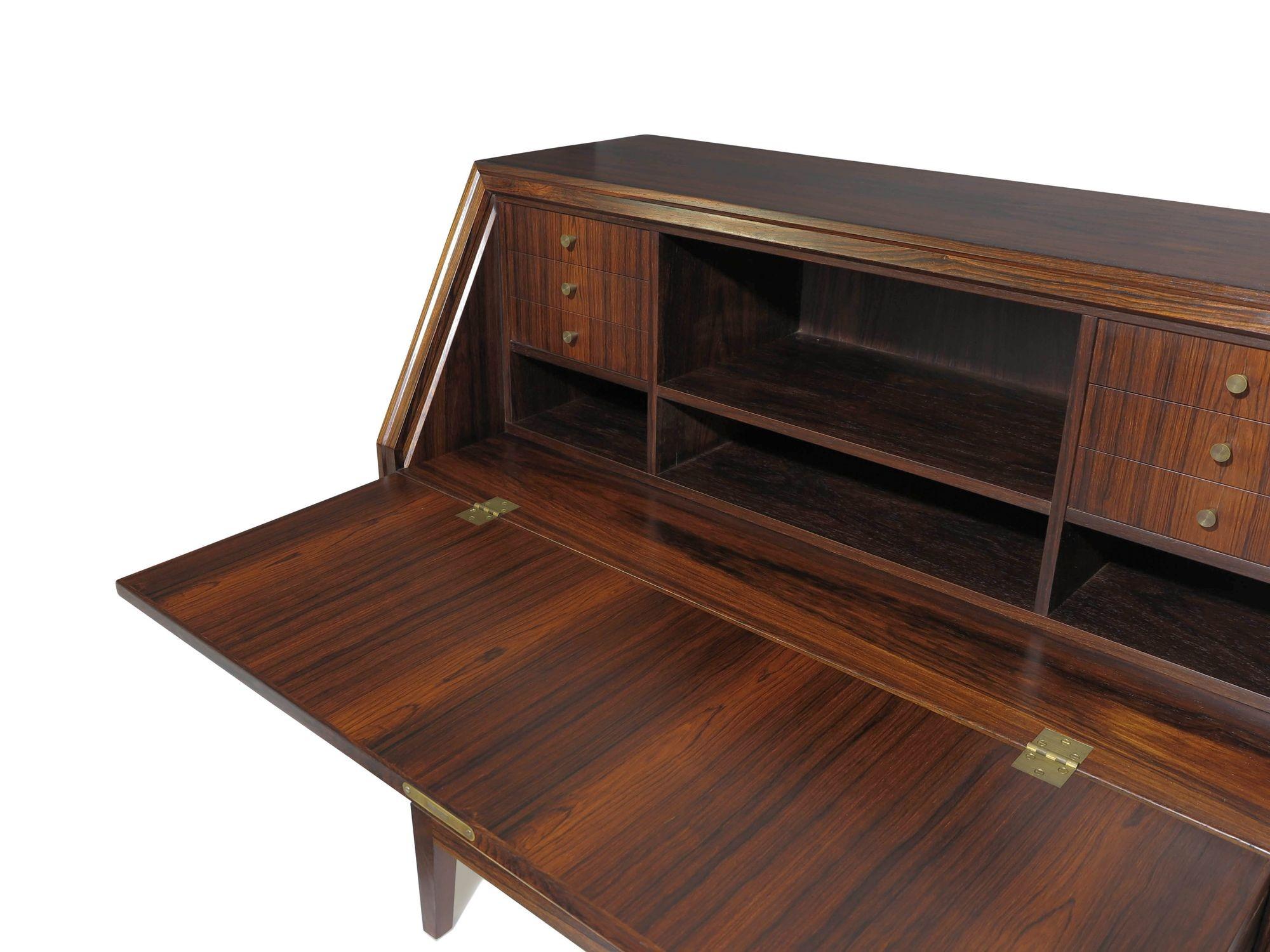 Oiled 1950's Brazilian Rosewood Danish Secretary Desk For Sale