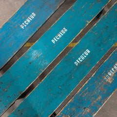 1950's Brewers Heavy Wooden Benches Blue - Single