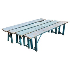 1950's Brewers Heavy Wooden Benches Blue - Single
