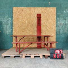 1950's Brewers Red Trestle Bench Set