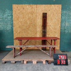 1950's Brewers Red Trestle Table And Bench Set