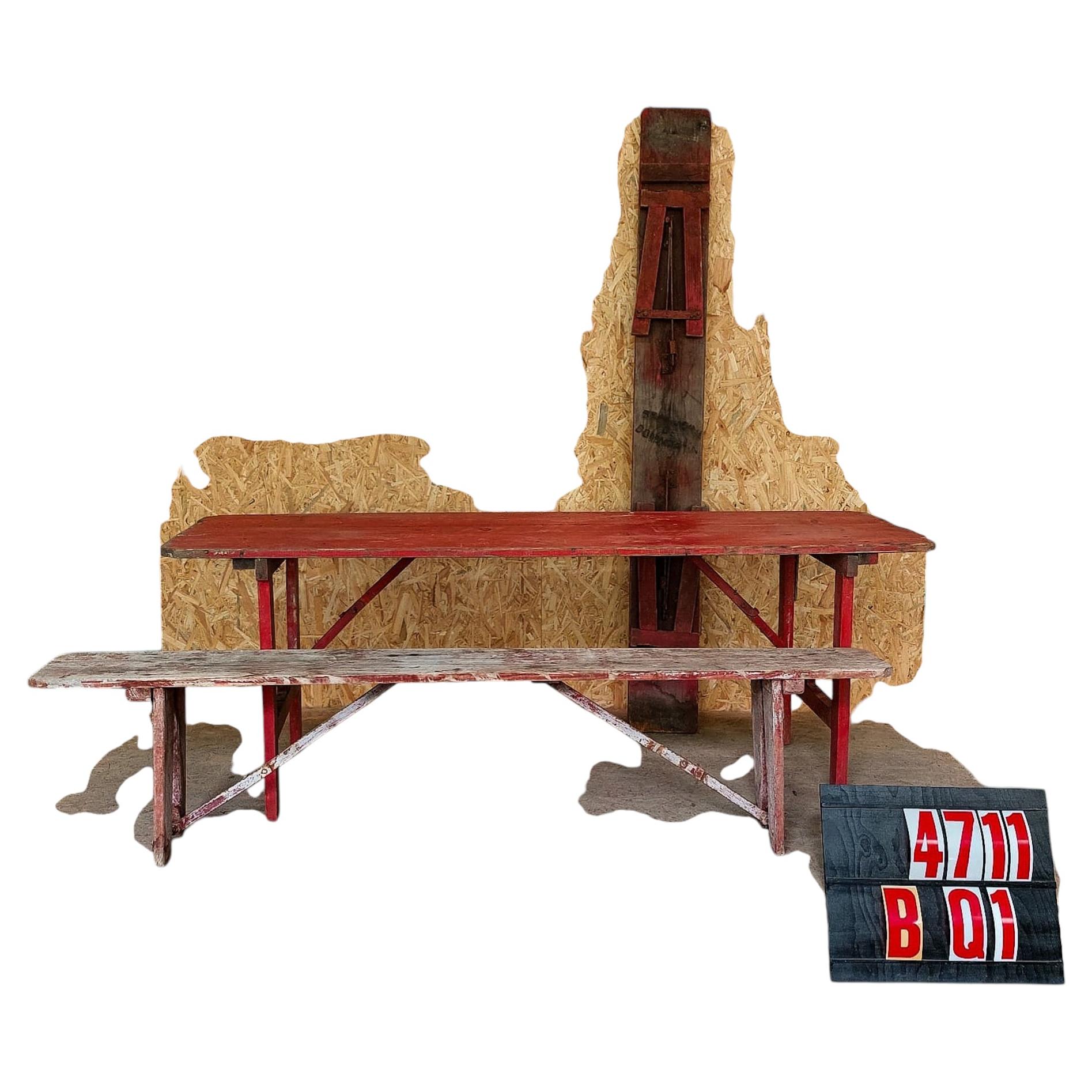 1950's Brewers Red Trestle Table And Bench Set For Sale