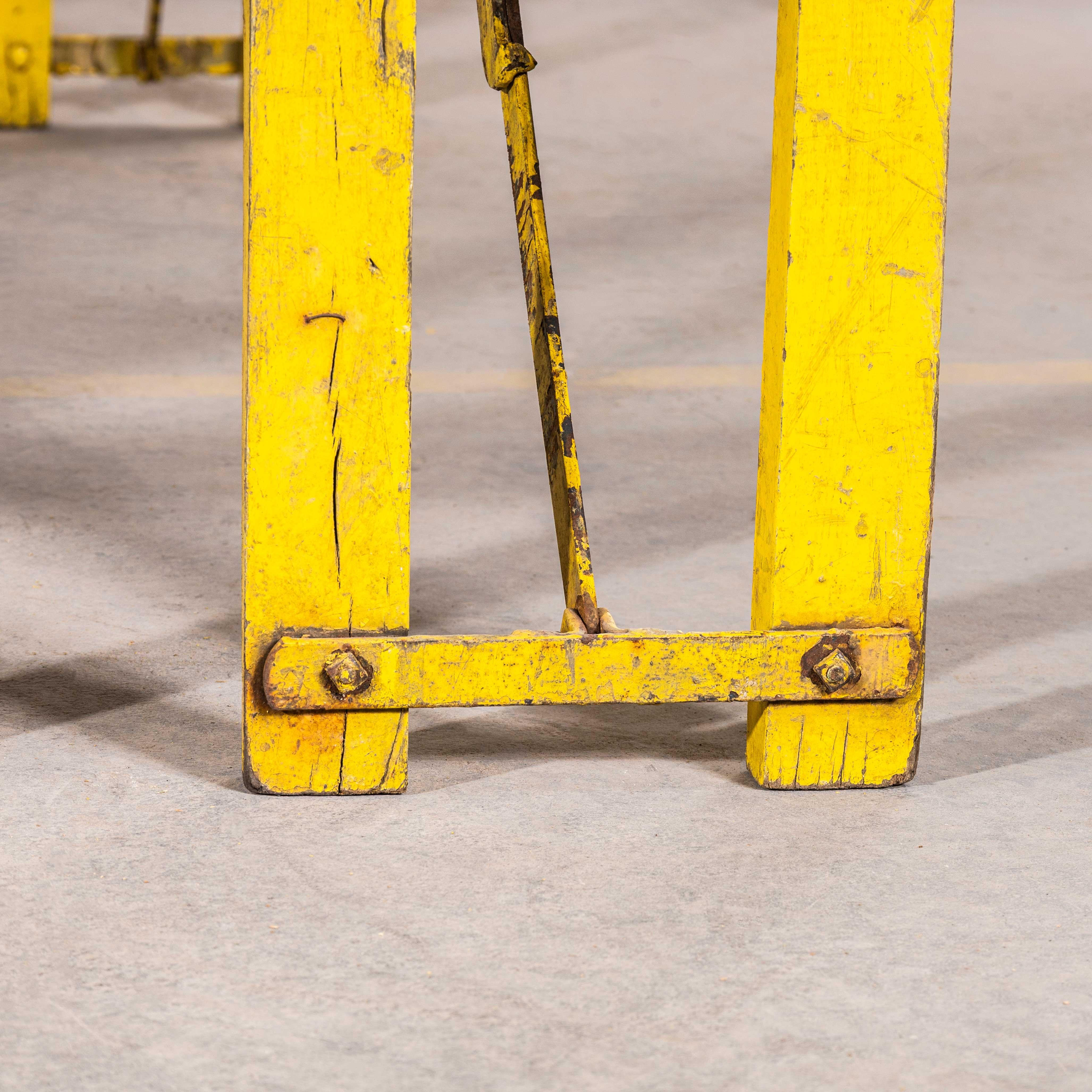 French 1950's Brewers Yellow Trestle Table And Bench Set - Meuse Biere For Sale