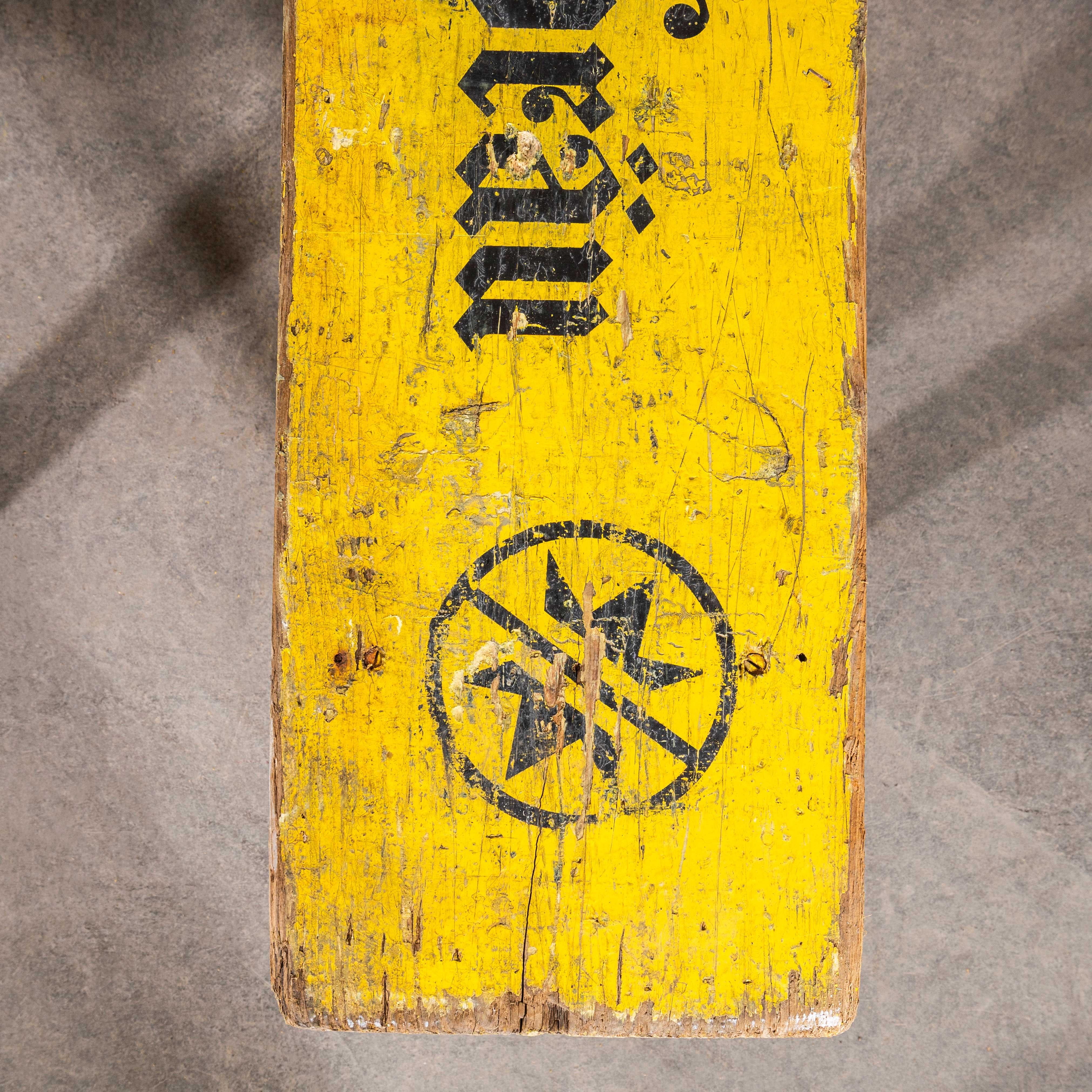 1950's Brewers Yellow Trestle Table And Bench Set - Meuse Biere In Good Condition For Sale In Hook, Hampshire