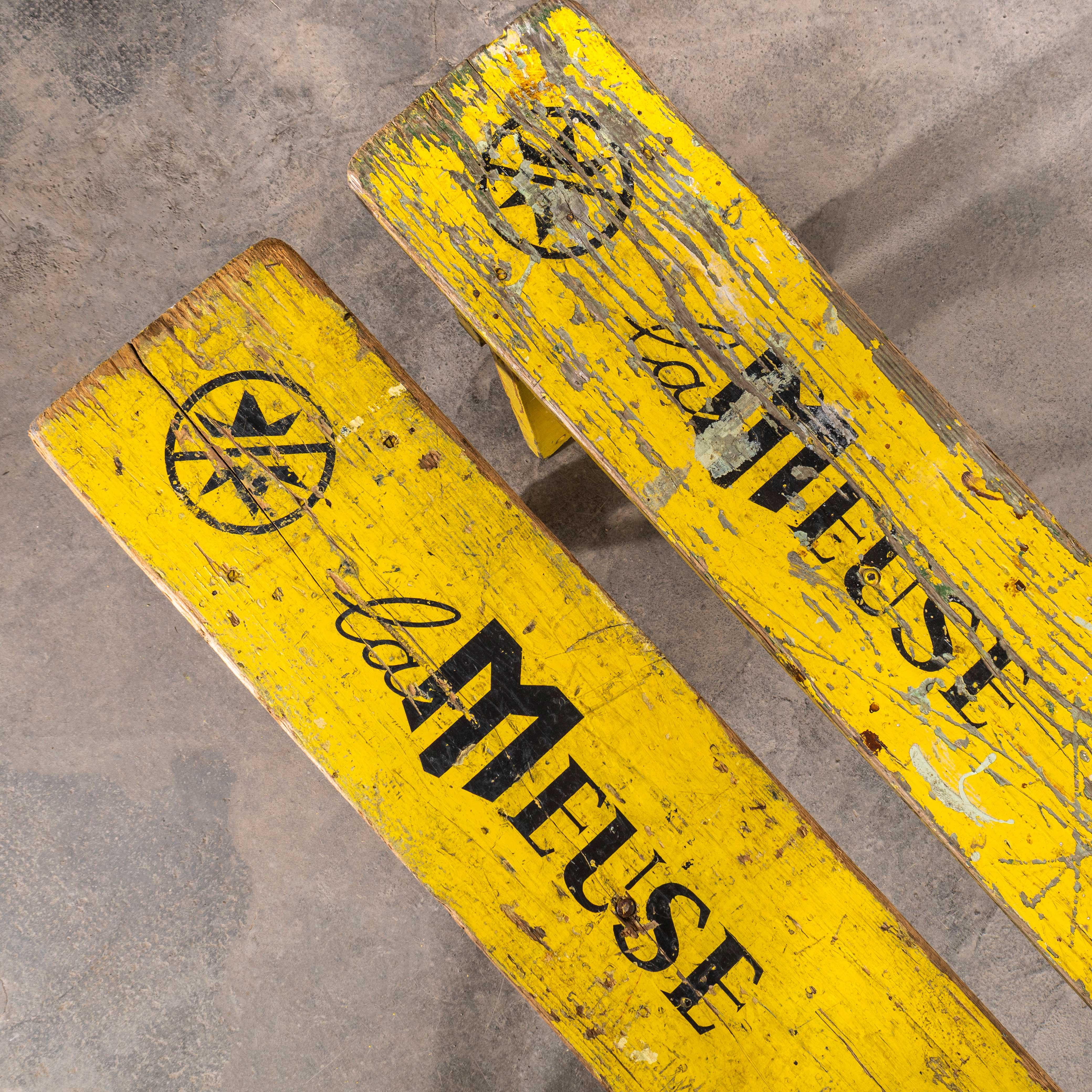 1950's Brewers Yellow Trestle Table And Bench Set - Meuse Biere For Sale 2