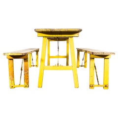 Juego de mesa y banco de caballete amarillo cervecero de los años 50 - Meuse Biere