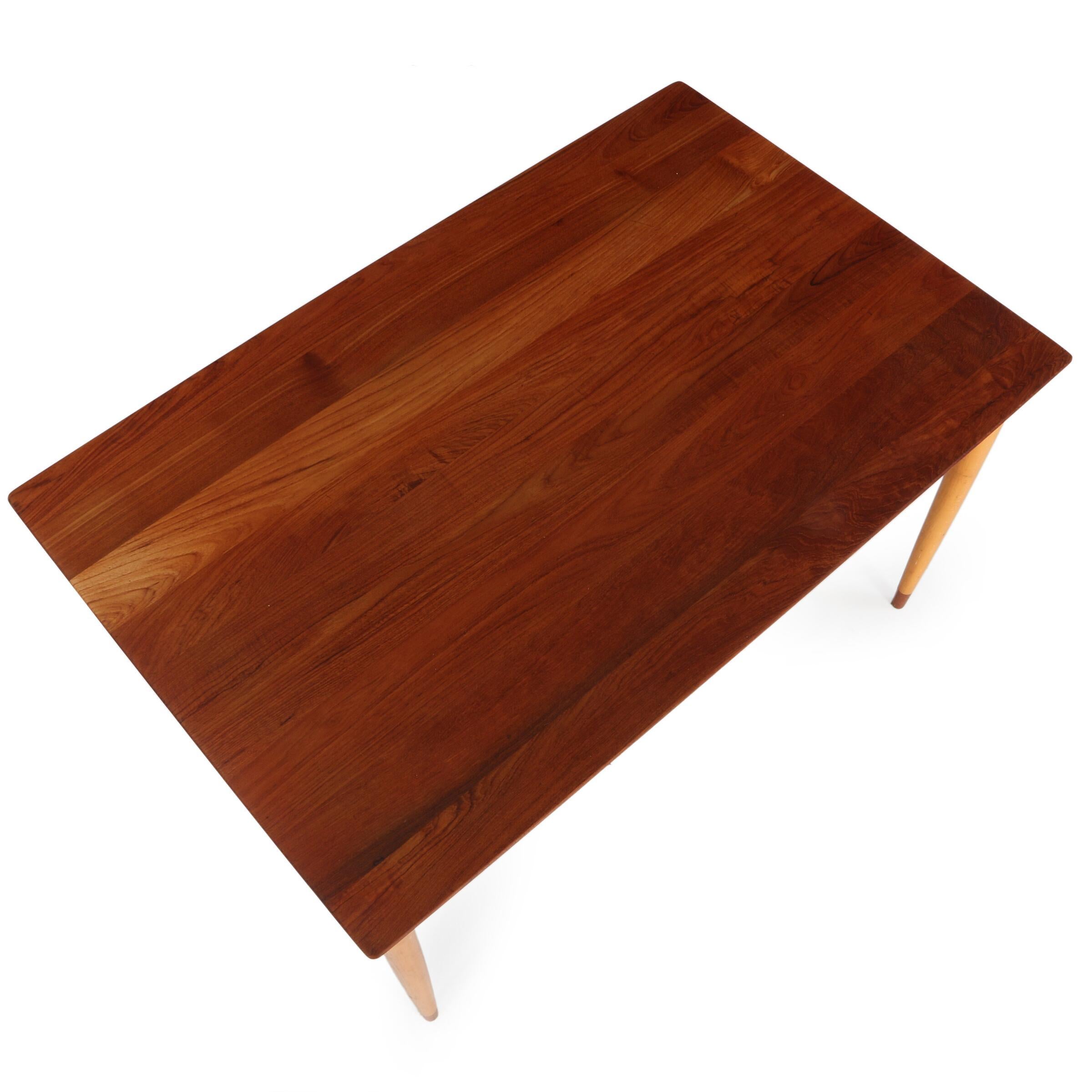 Scandinavian Modern 1950s Børge Mogensen Rectangular Table, beech frame, solid teak top and shoes For Sale
