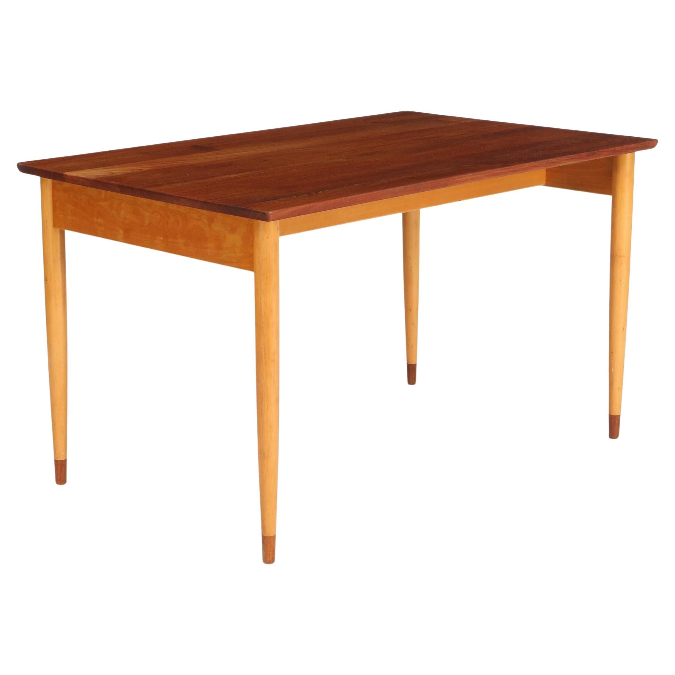 1950s Børge Mogensen Rectangular Table, beech frame, solid teak top and shoes For Sale