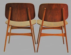 1950 Børge Mogensen Dos sillas de concha en roble y teca de Søborg Møbelfabrik