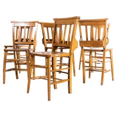 1950's British Beech Church - Chapel Dining Chairs - Set of Six