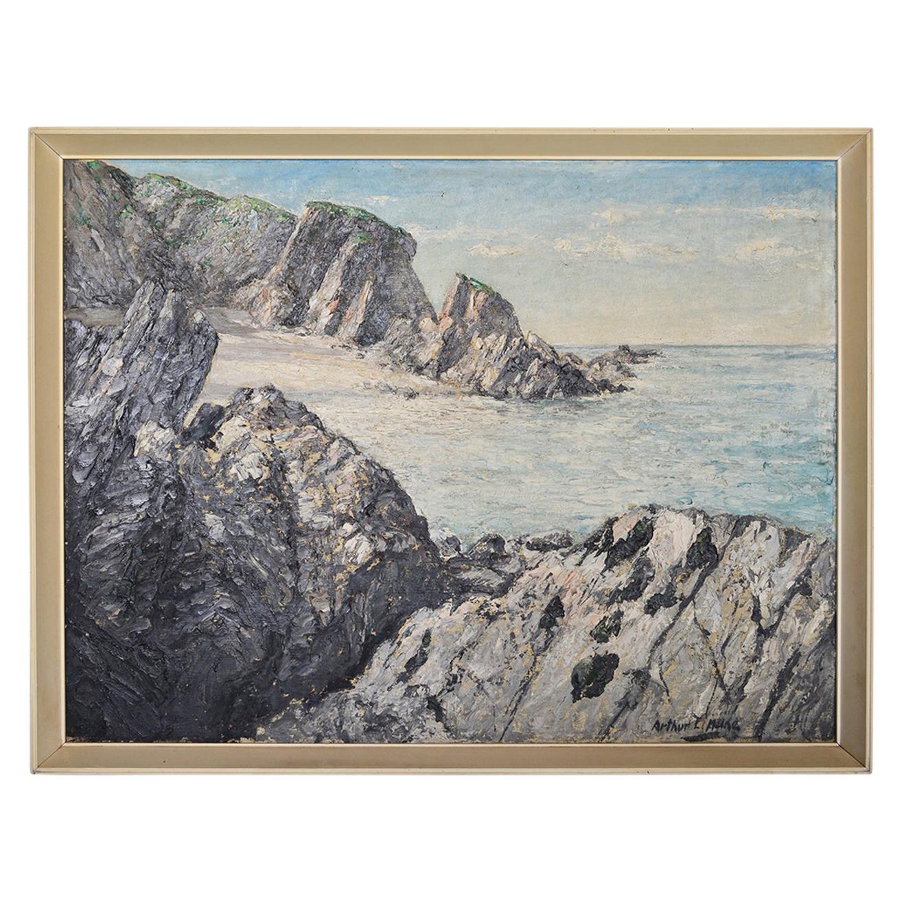 1950s British Coastal Scene Seascape Oil on Board Painting by Arthur E. Milne