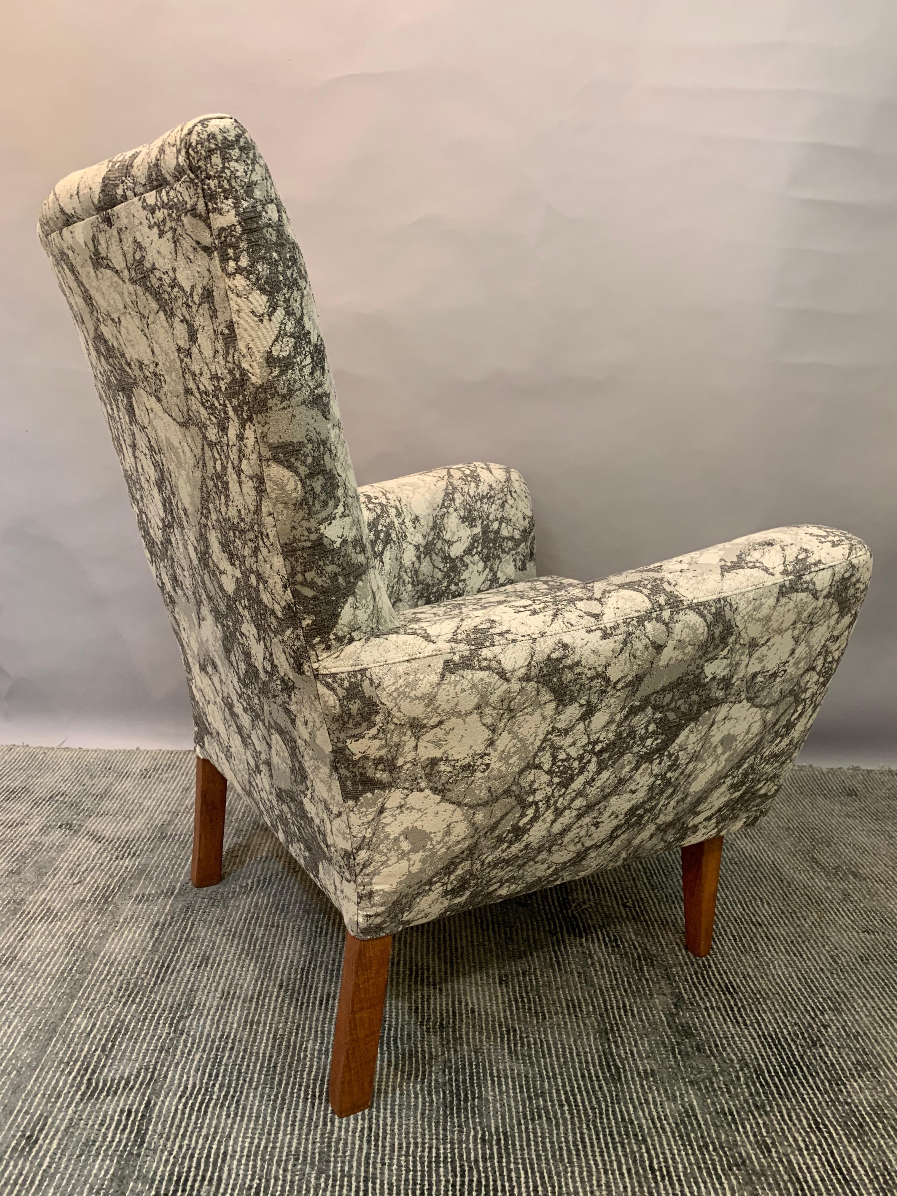 1950s British Made Armchair in Marble Effect Dark and Light Grey Fabric 4