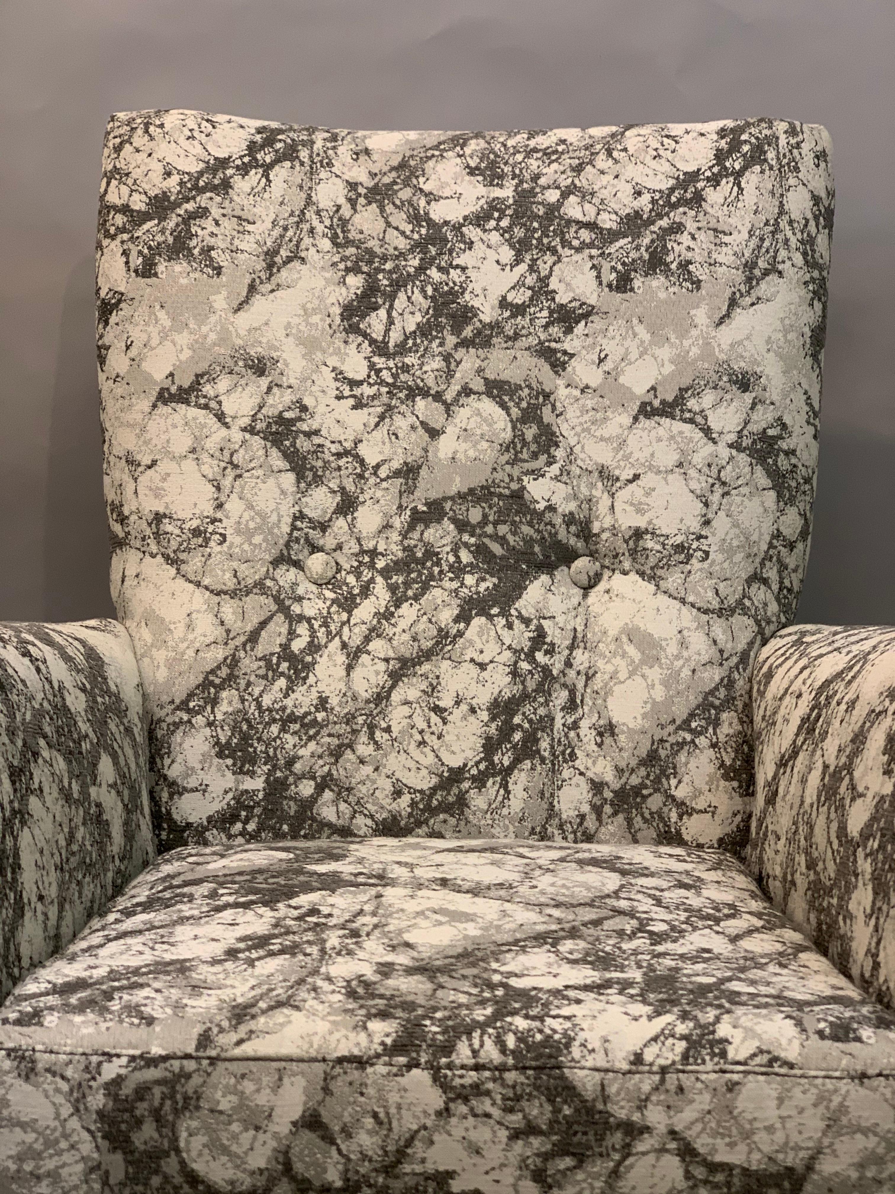 1950s British Made Armchair in Marble Effect Dark and Light Grey Fabric In Good Condition In London, GB