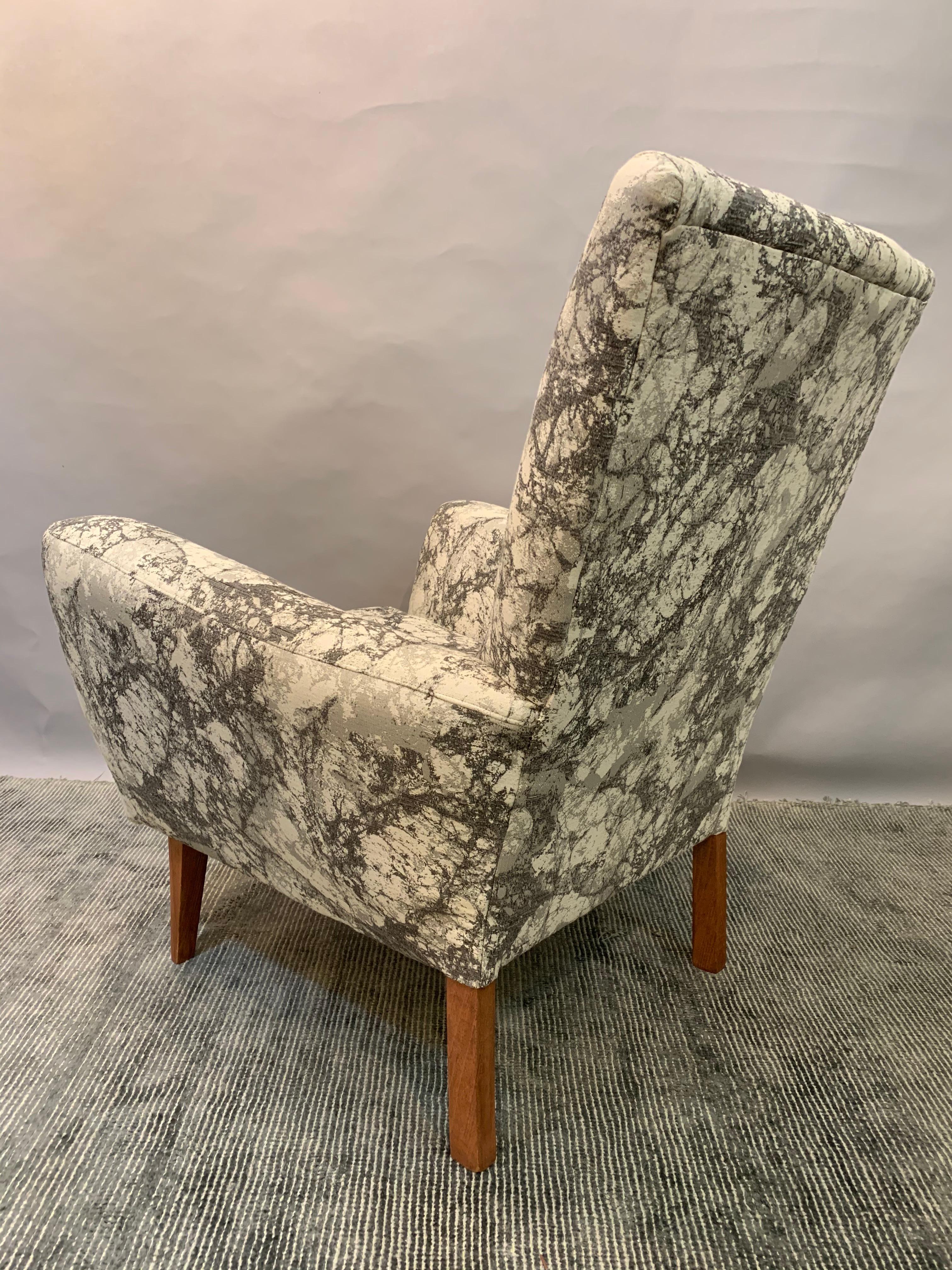 1950s British Made Armchair in Marble Effect Dark and Light Grey Fabric 2