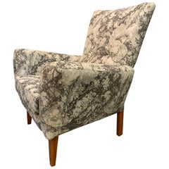 1950s British Made Armchair in Marble Effect Dark and Light Grey Fabric
