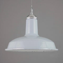 1950s British Pale Blue Vitreous Enamel Industrial Pendant Light