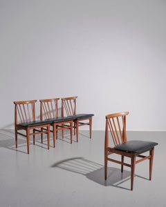 1950s British Set of 4 Teak and Leather Dining Chairs