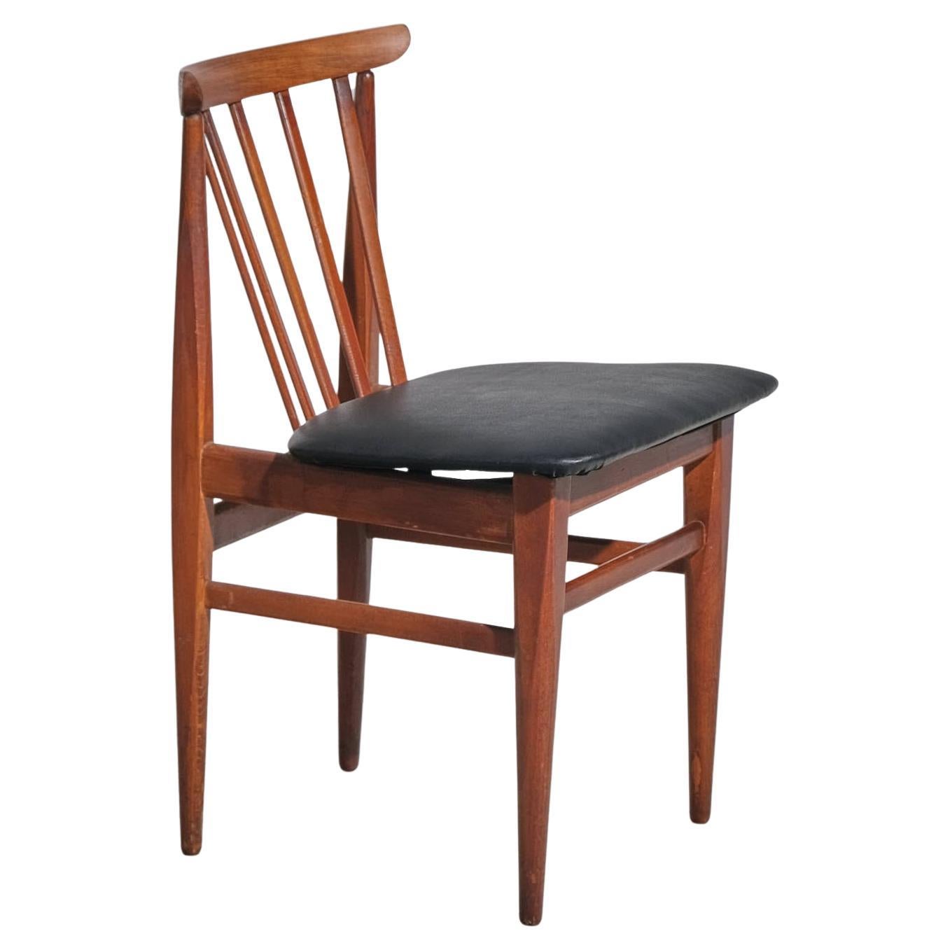 1950s British Set of 4 Teak and Leather Dining Chairs