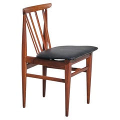 Ensemble de 4 chaises de salle à manger en teck et cuir des années 1950