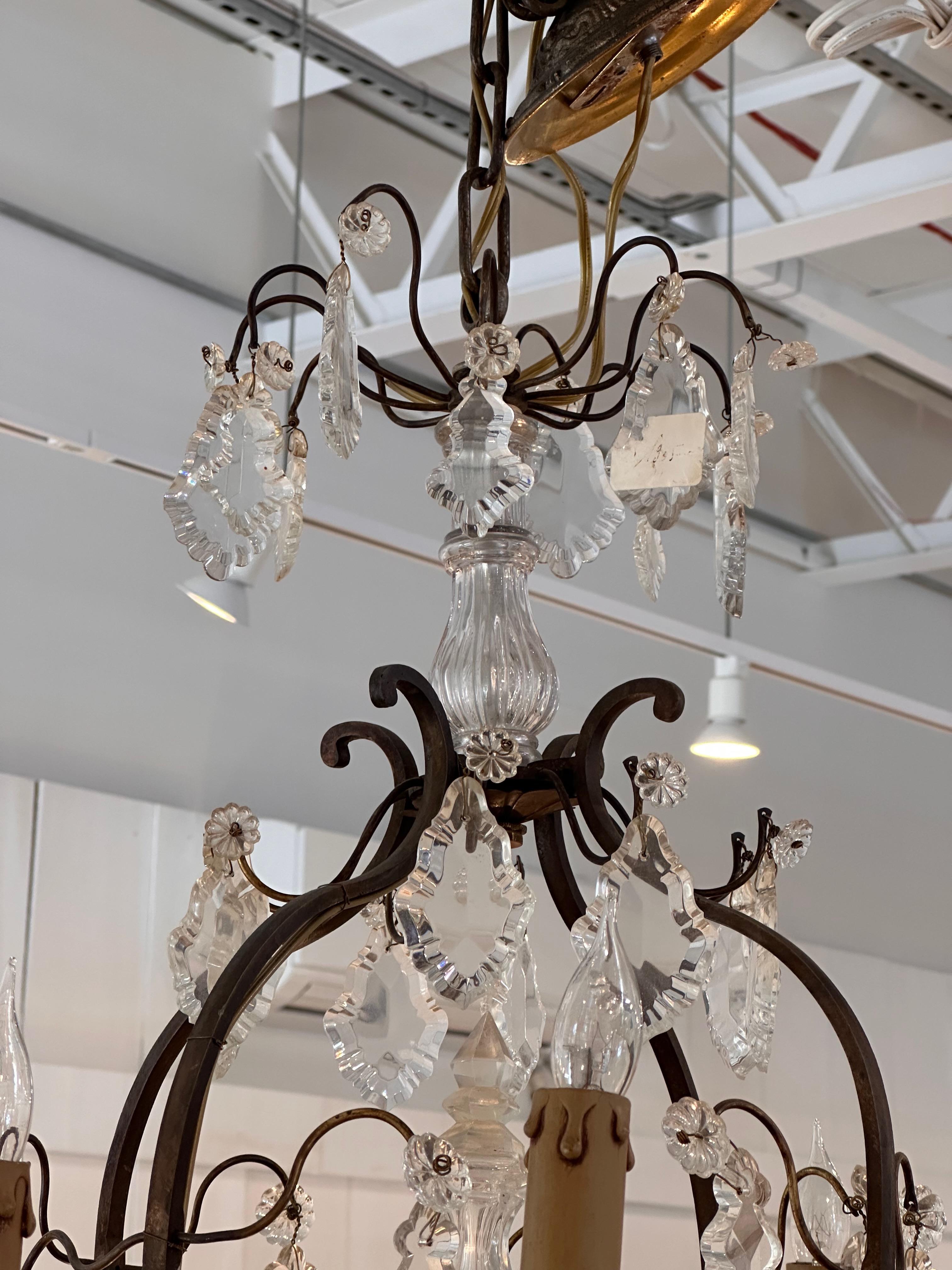 1950s Bronze and Crystal Chandelier In Good Condition For Sale In Charlottesville, VA