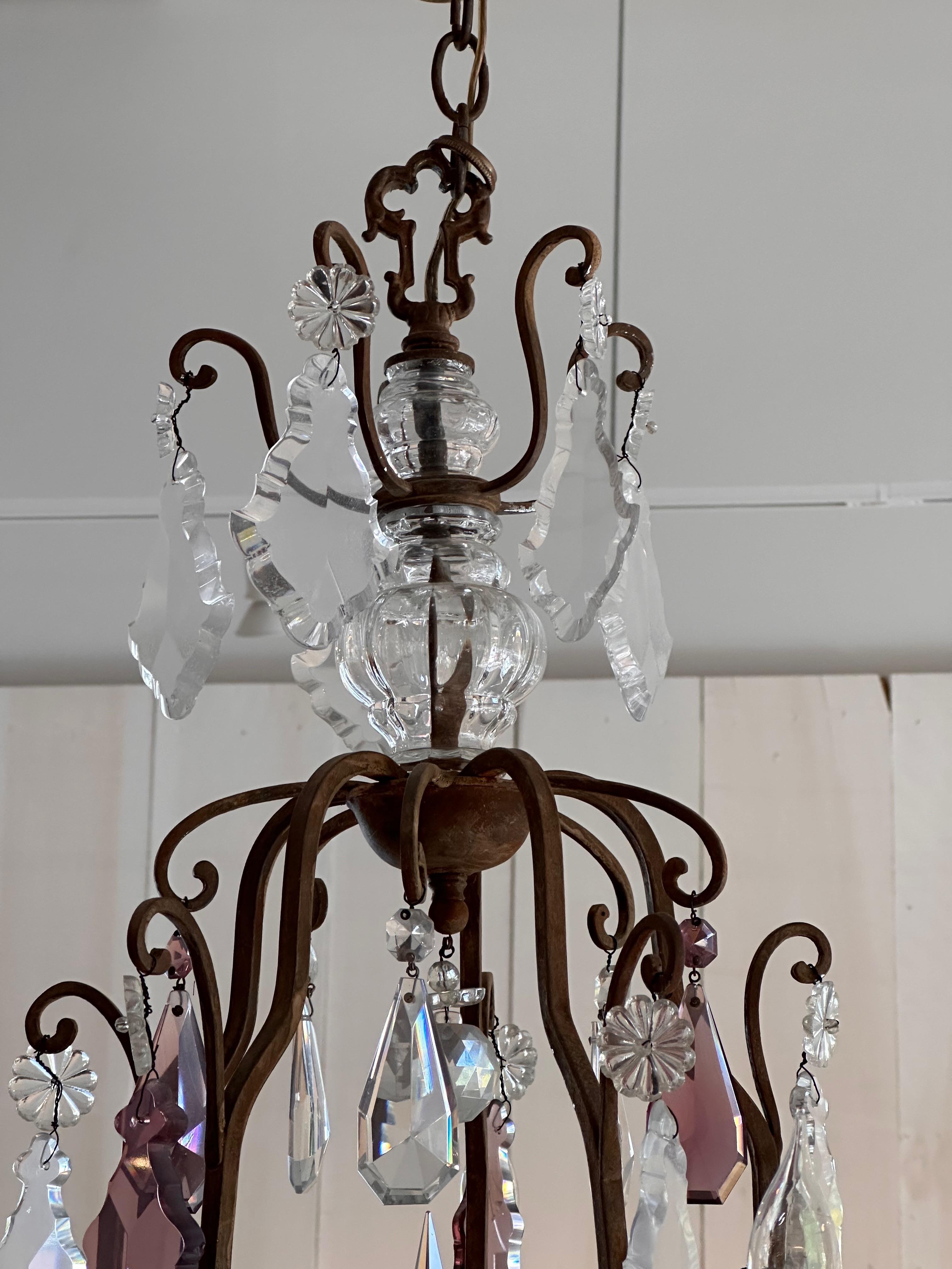 1950s Bronze and Crystal Chandelier In Good Condition For Sale In Charlottesville, VA