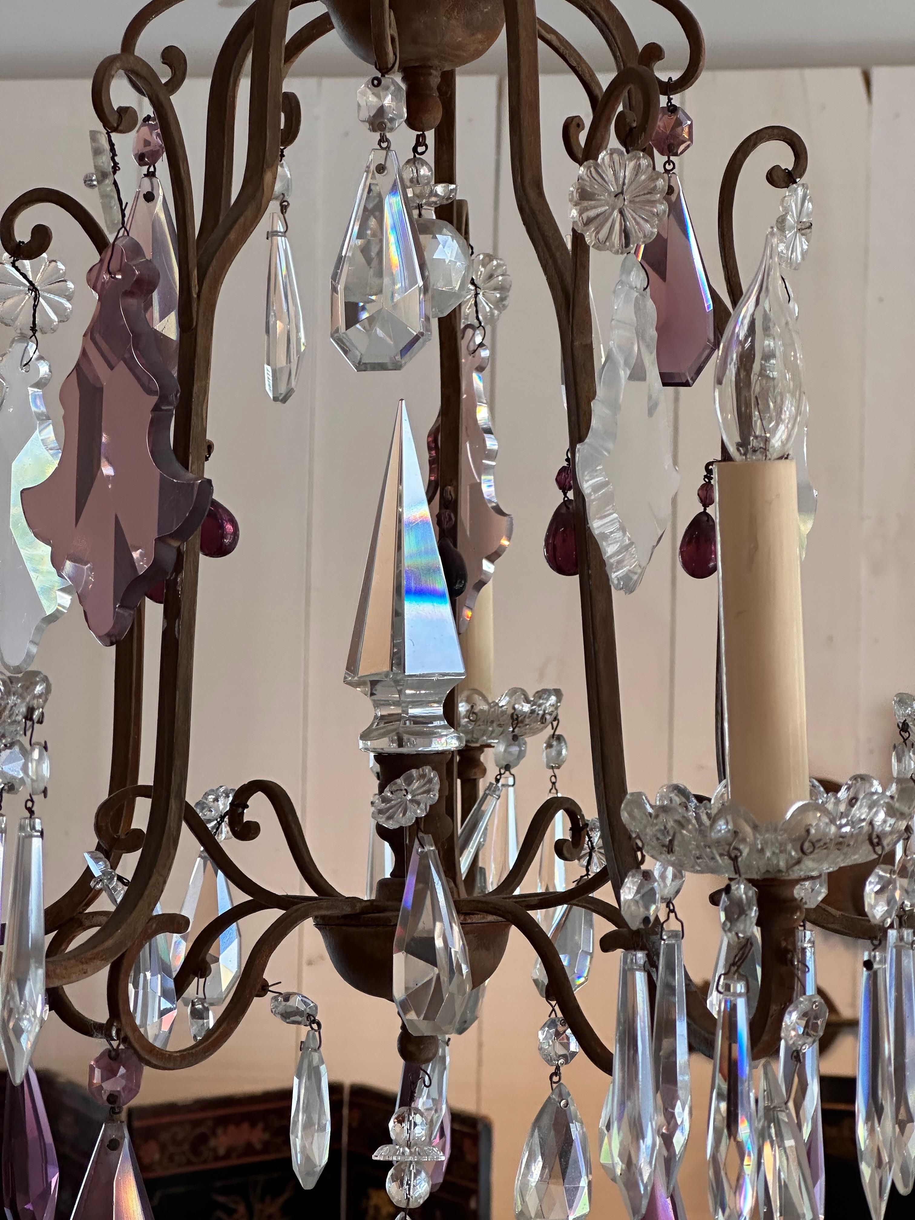 Mid-20th Century 1950s Bronze and Crystal Chandelier