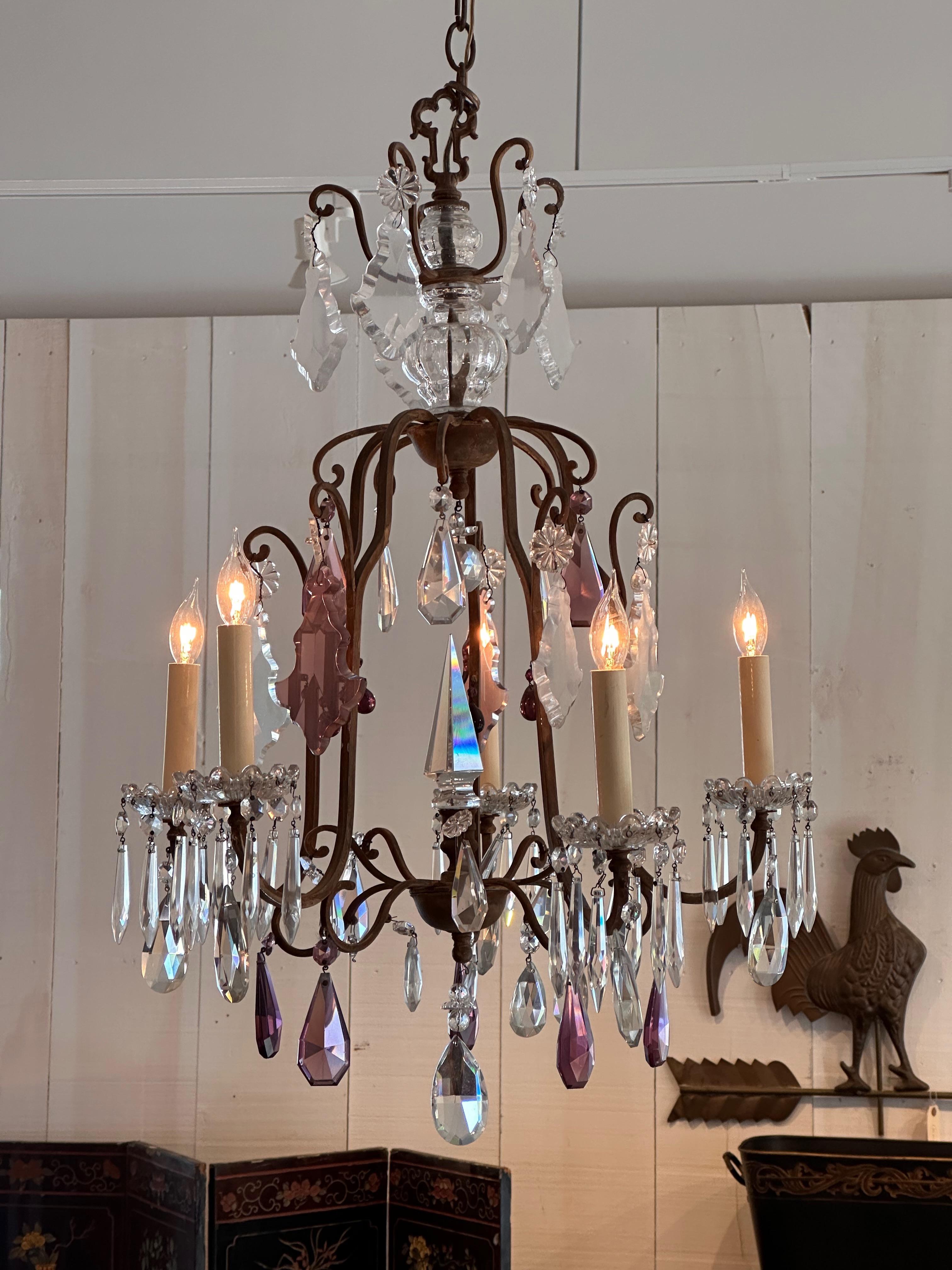 1950s Bronze and Crystal Chandelier 1