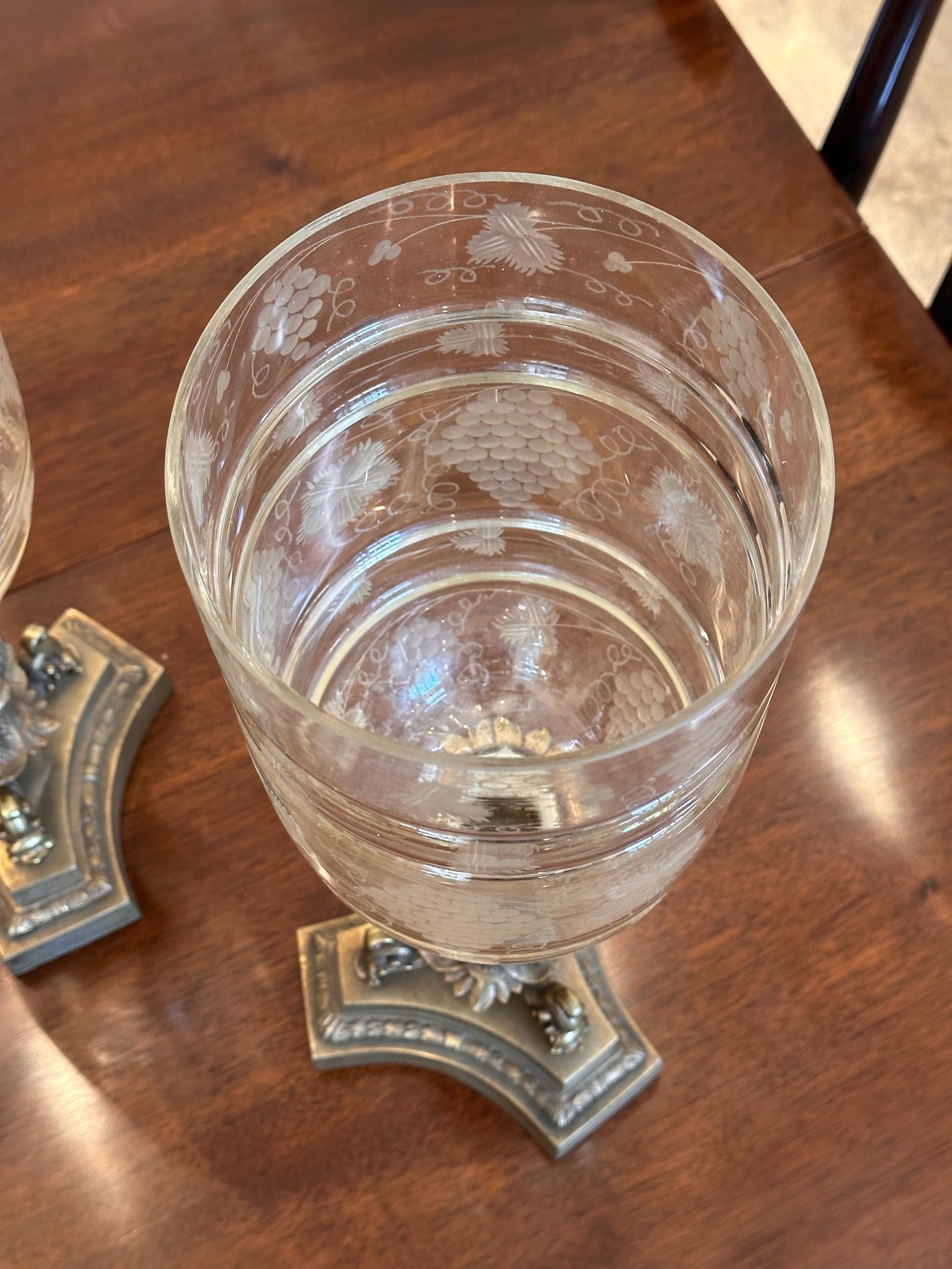 1950s Bronze and Etched Glass Hurricanes - a Pair For Sale 5