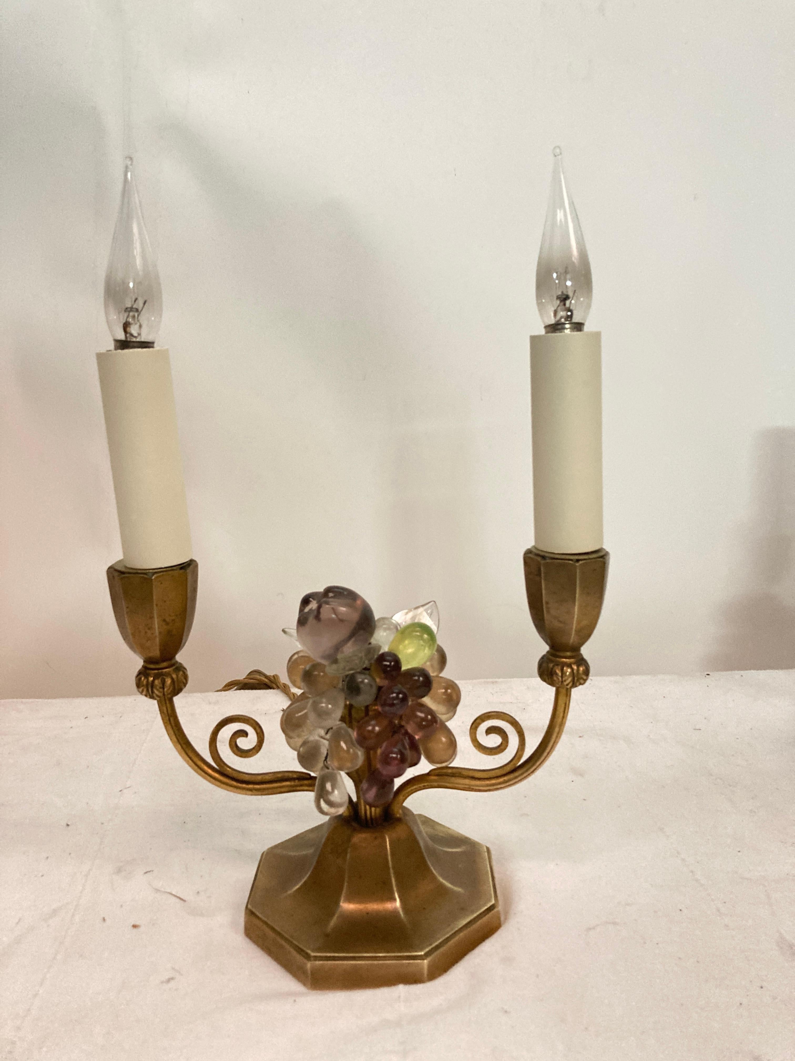 French 1950's bronze and glass lamps attributed to Maison Baguès For Sale