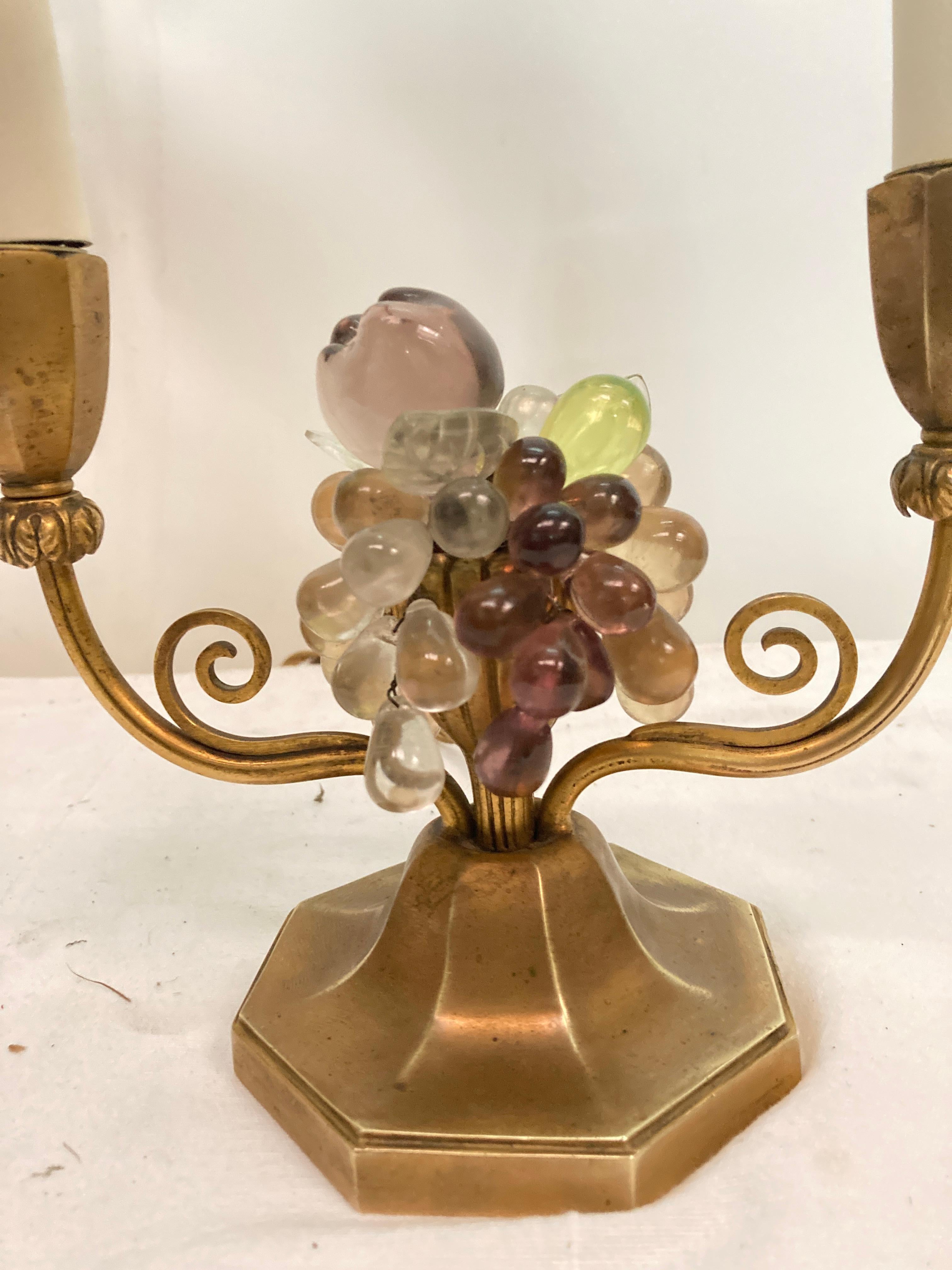 1950's bronze and glass lamps attributed to Maison Baguès In Good Condition For Sale In Bois-Colombes, FR