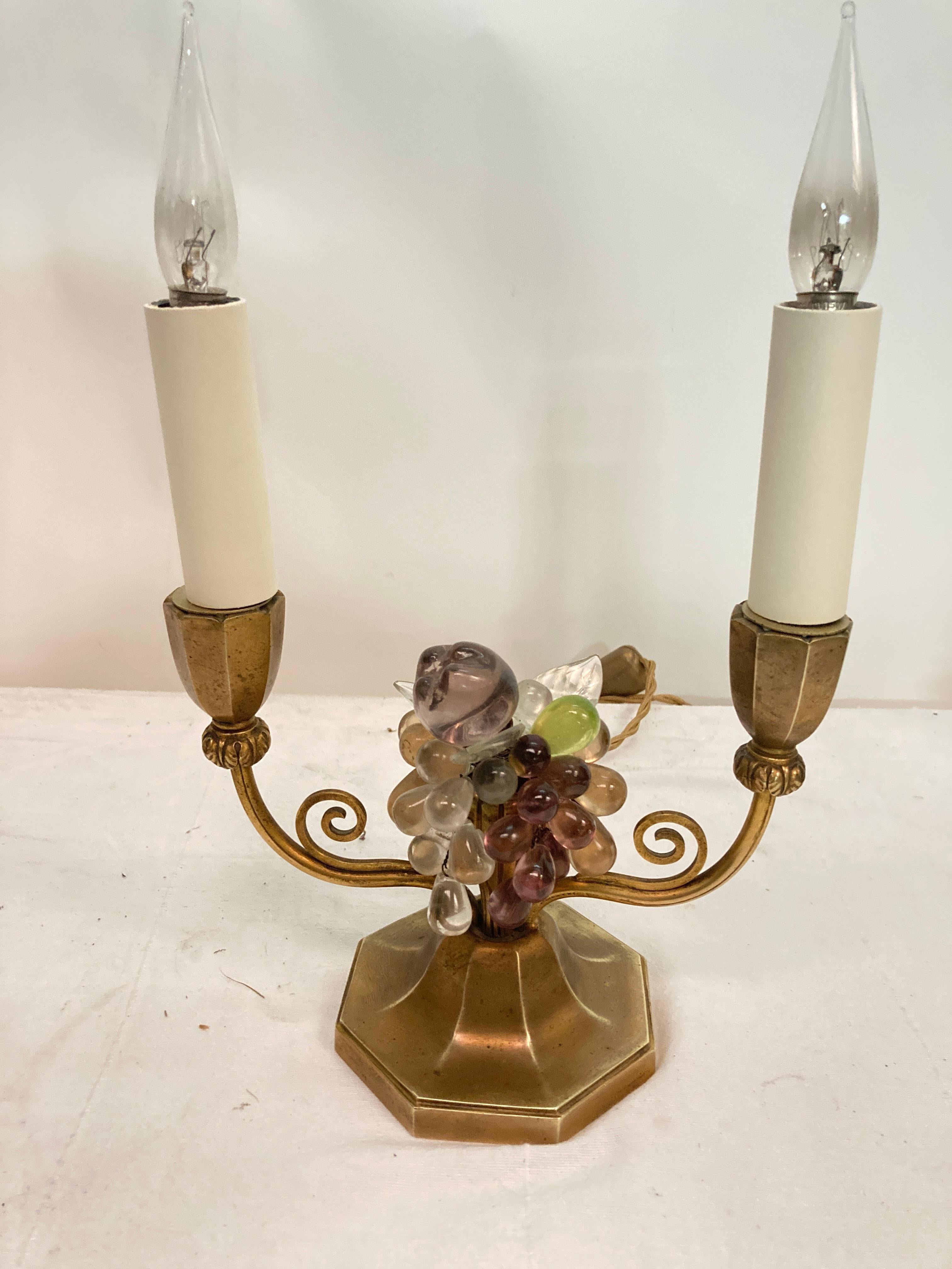 1950's bronze and glass lamps attributed to Maison Baguès For Sale 3