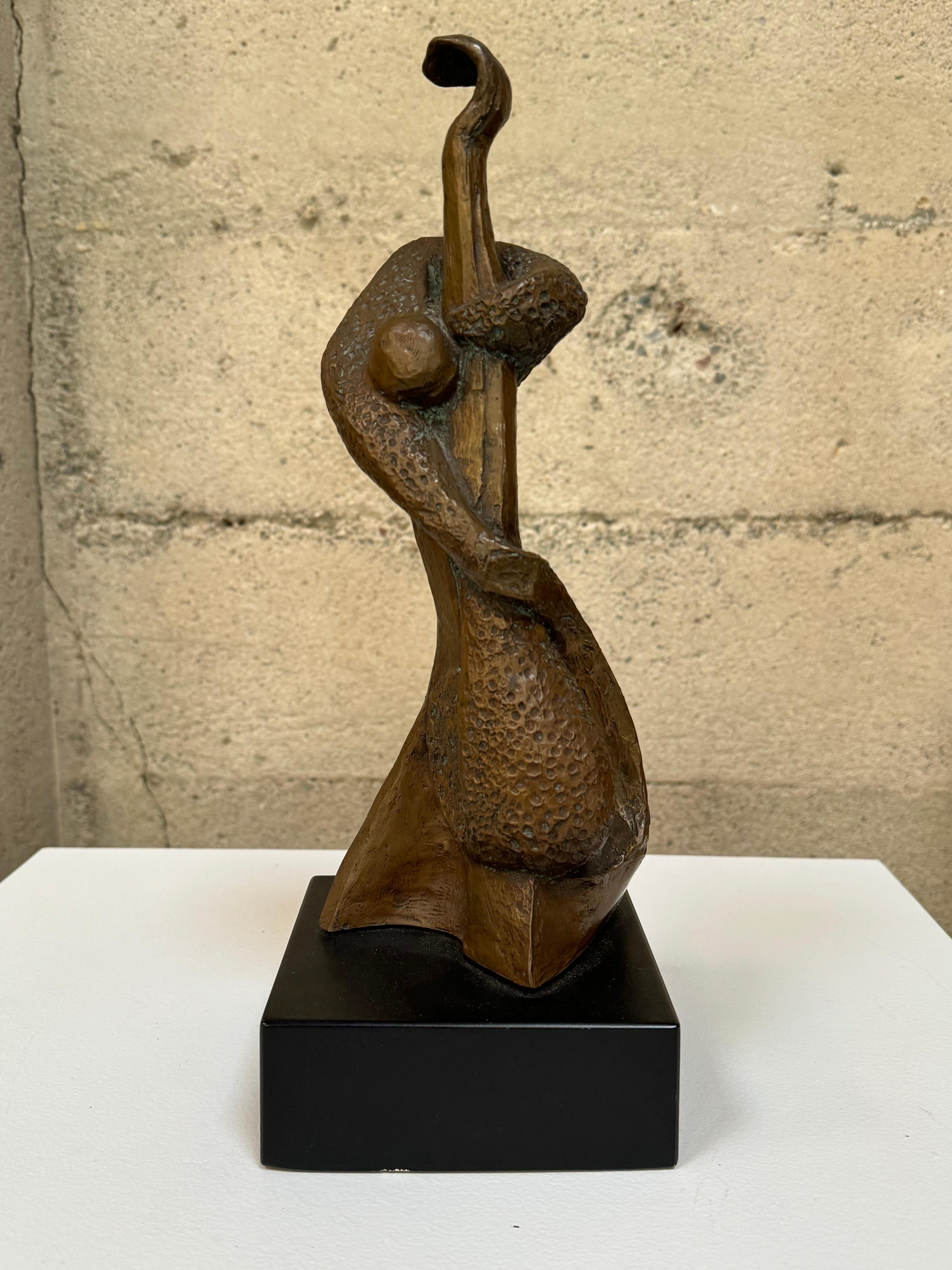 Cast 1950s Bronze Figurative Abstract Sculpture of an Upright Jazz Bass Player For Sale