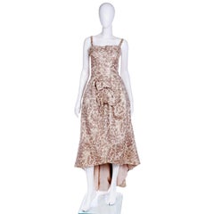 1950s Bronze Gold Metallic Jacquard High Low Evening Dress With Bows