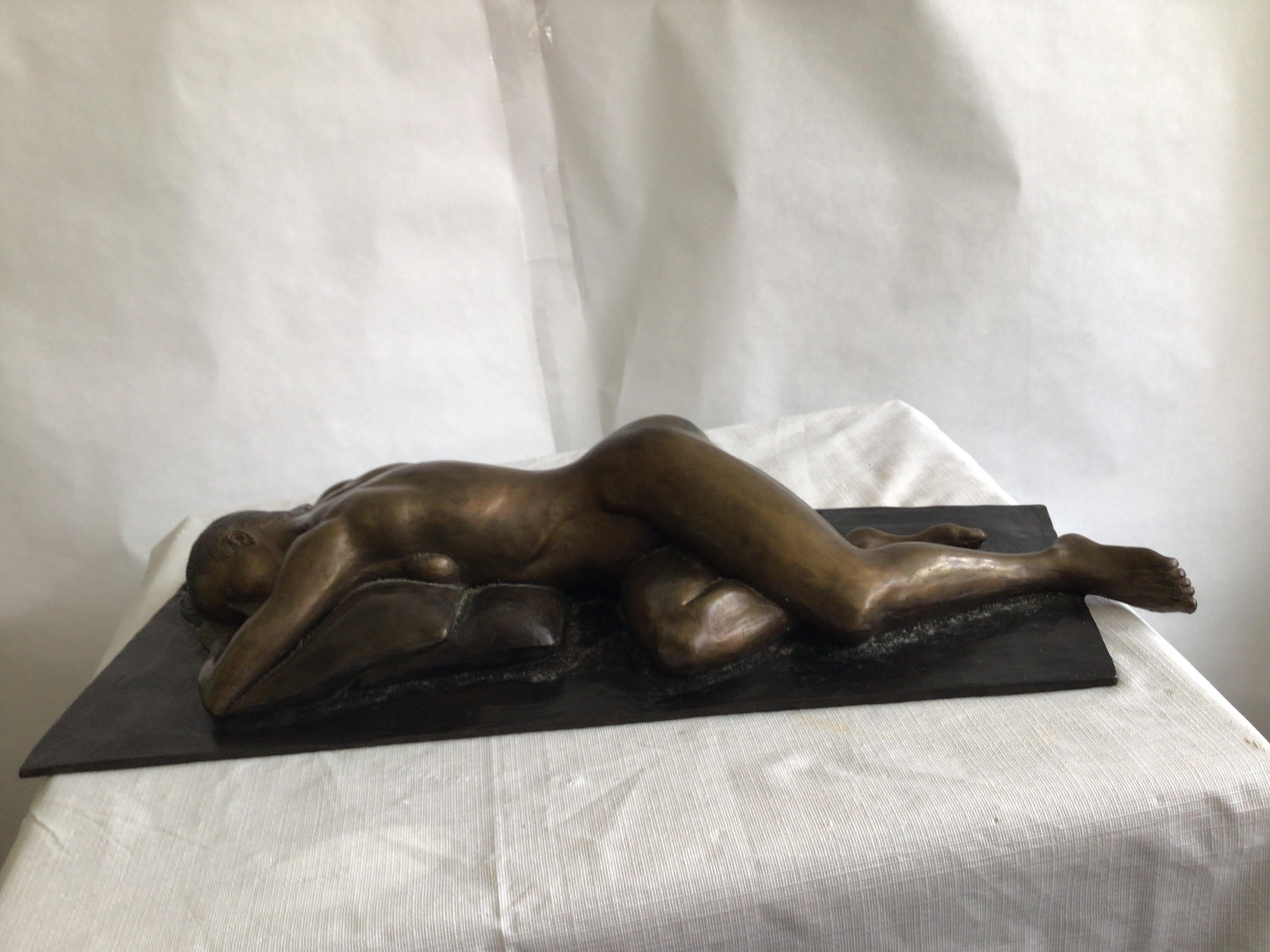 1950s Bronze Sculpture Of A Nude Woman
Heavy for it's size
Hole on back could be used to hang on a wall
With a beautiful brown patina, this cast antique bronze figure could very well have come from Milan, Italy
Signature not found