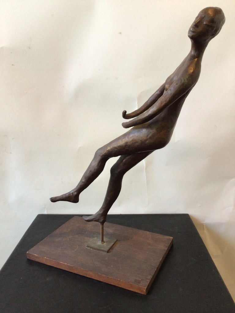 1950s Bronze Sculpture of Nude Woman on Wood Base For Sale at 1stDibs