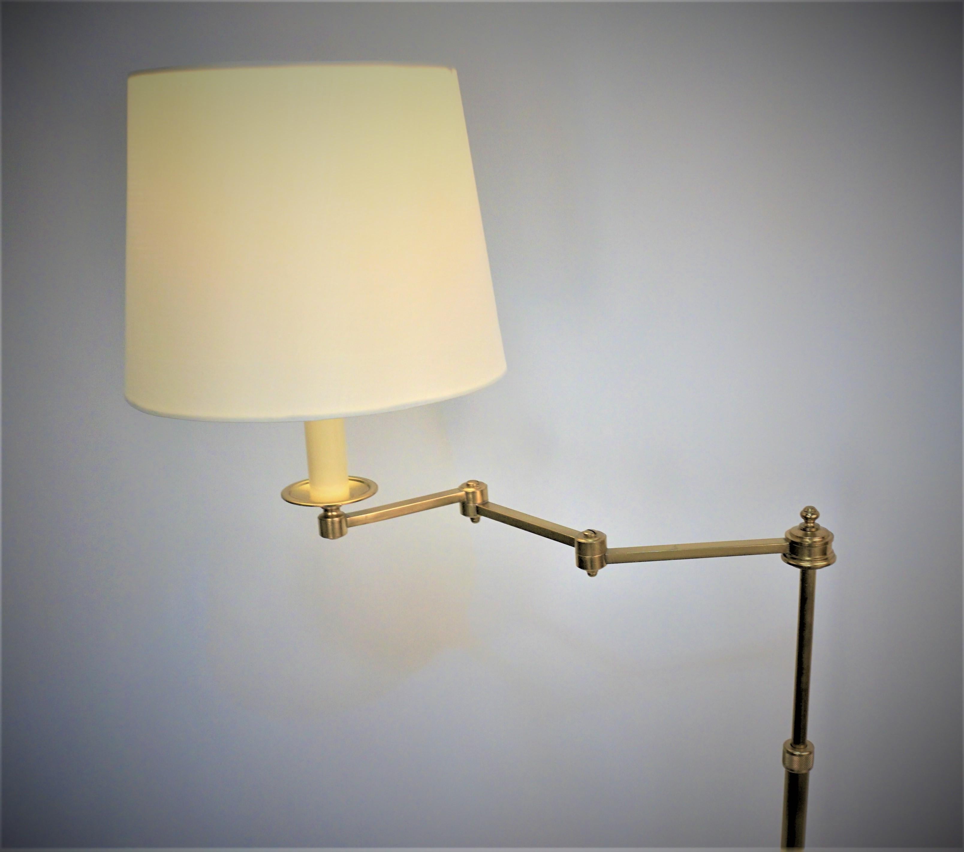 Mid-20th Century 1950's Bronze Swing Arm Adjustable Height Floor Lamp by Bagues