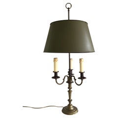 1950s Bronze Three Light Bouillotte Table Lamp with Painted Tole Shade